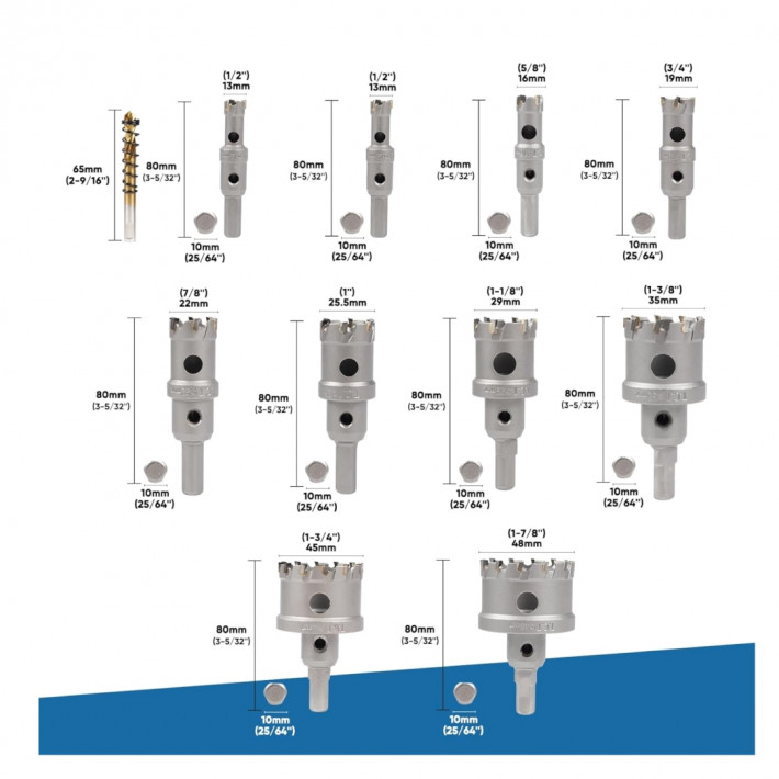 Haina HA-0061 TCT Wolfram-Karbid Lyukfűrész Készlet 10db 16-53mm Fémmunkákhoz