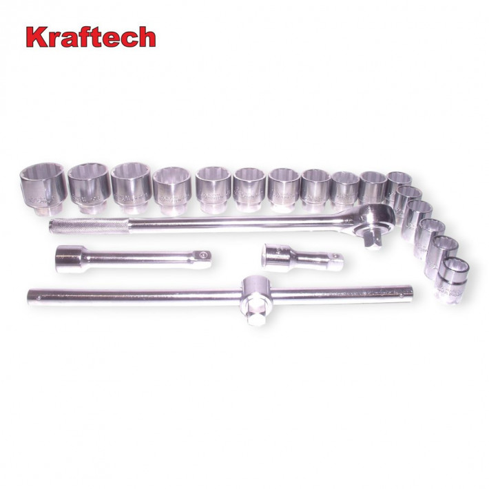 KrafTech HB-6889 21 Darabos 3/4"-os Meghajtású 12 Pontos Racsniskulcs Króm Dugókulcs Készlet