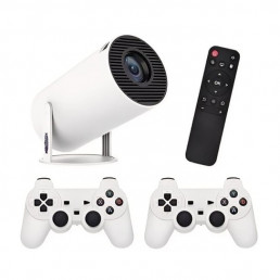 Játékkonzol videoprojektorral, 4k, távirányítóval, WiFi, bluetooth, automatikus képjavítás, beépített hangszóró, HDMI, USB, fehér