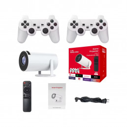 Játékkonzol videoprojektorral, 4k, távirányítóval, WiFi, bluetooth, automatikus képjavítás, beépített hangszóró, HDMI, USB, fehér