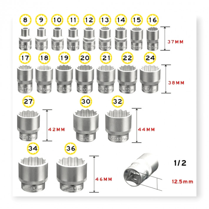  Haina HA-1441 belső és külső torx készlet 19-részes anyák/Gearlock Dugókulcs készlet