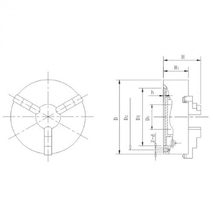 Sanou HB-6786 Esztergatokmány, 3 pofás, 160mm, K11-160