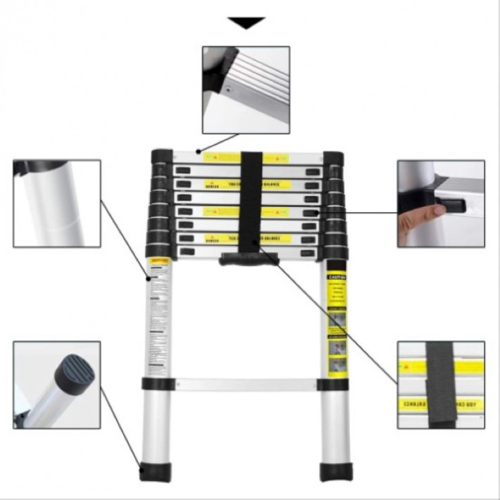 Haina HB-6366 - 2,6 méter Teleszkópos Alumínium Létra, 150kg teherbírású