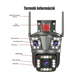 Kültéri, Három Lencsés, Inteligens Wifis Térfigyelő Kamera, Mozgásérzékelővel, Éjjszakai Látással, 12Mp, KE23-342