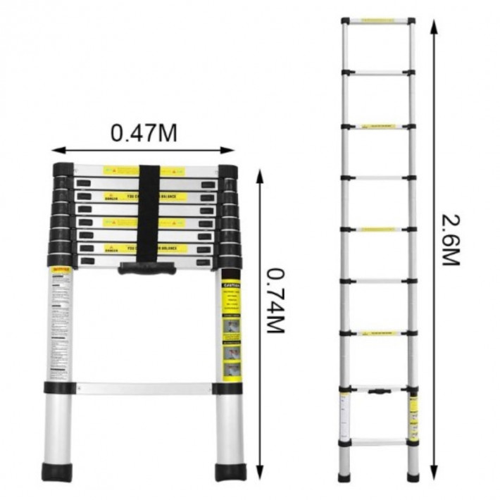 Haina H-UP260 - 2,6 méter Teleszkópos Alumínium Létra, 150kg teherbírású