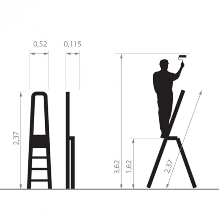 Hitman HT-NIL-6486 - Egyoldalas Aluminium Létra 157cm magas, 8 lépcsőfokos, 125 kg teherbírású