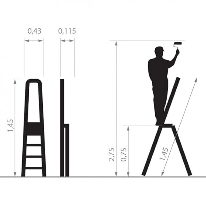 Hitman HT-NIL-6482 - Egyoldalas Aluminium Létra 78cm magas, 4 lépcsőfokos, 125 kg teherbírású