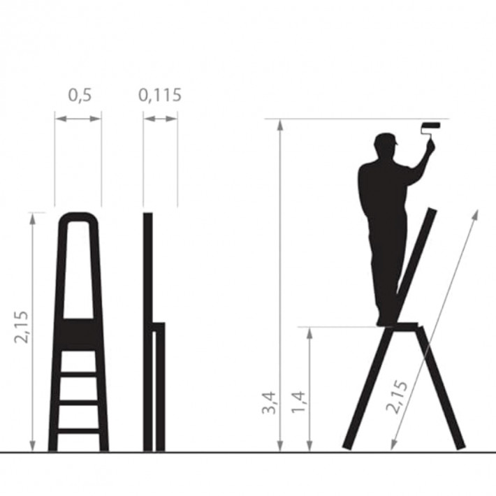 Hitman HT-NIL-6485 - Egyoldalas Aluminium Létra 147cm magas, 7 lépcsőfokos, 125 kg teherbírású