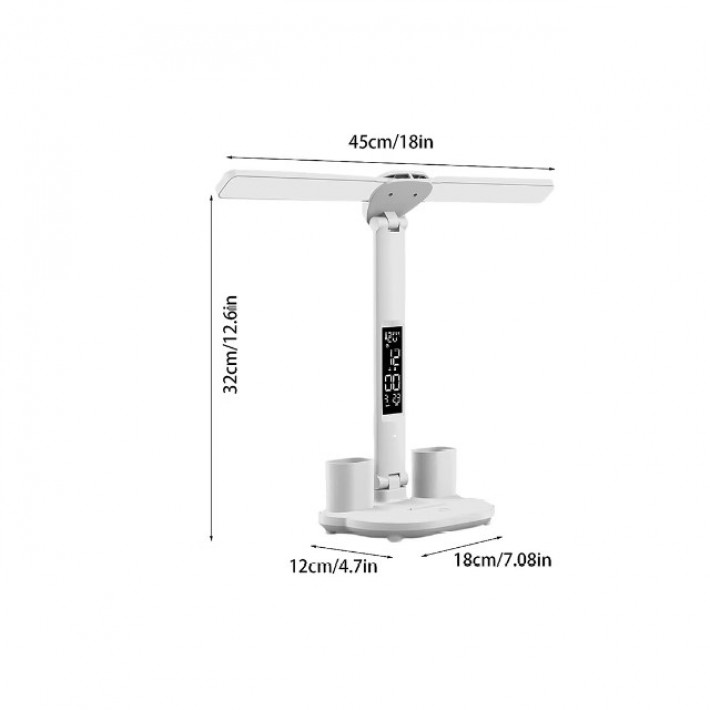 Többfunkciós LED-es asztali lámpa,  érintésvezérlés, fényerősség állítás, állítható, USB, idő, hőmérséklet, dátum, intelligens kijelző, fehér