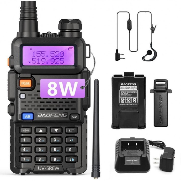 Baofeng UV-5R kétirányú rádió, kétsávos 144-148/420-450Mhz Walkie Talkie 1800mAh Li-ion akkumulátor (fekete) 1db