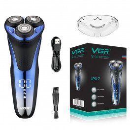 VGR V306 Elektromos Borotva, vezeték nélküli, LED kijelző, vízálló, USB töltés, kék / fekete