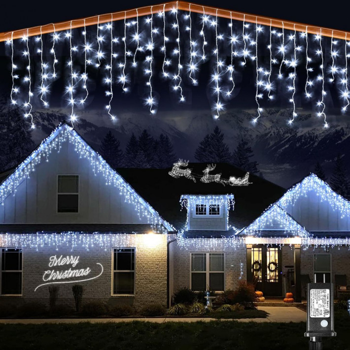 600 LED-es karácsonyi jégcsap fényfüzér, izzósor, 30 m-Hidegfehér