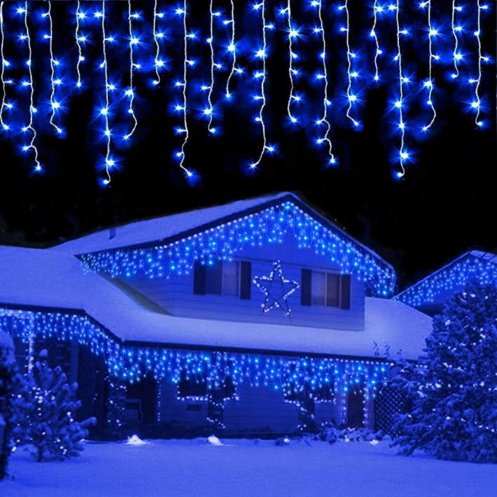 600 LED-es karácsonyi jégcsap fényfüzér, izzósor, 30 m-KÉK