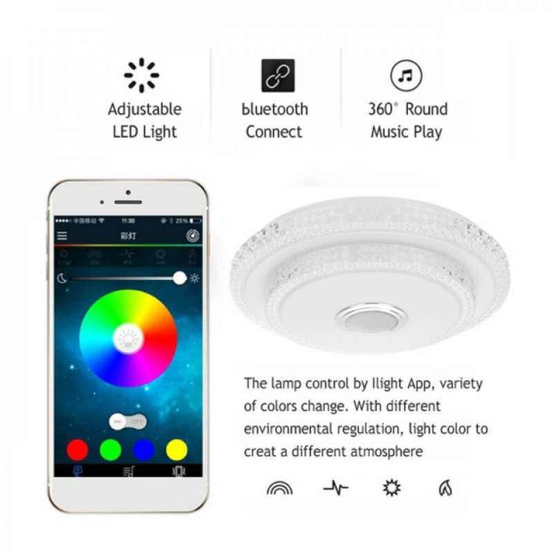 Intelligens RGBW Mennyezeti Lámpa, Bluetooth Hangszóróval 40 cm dupla kristályos  