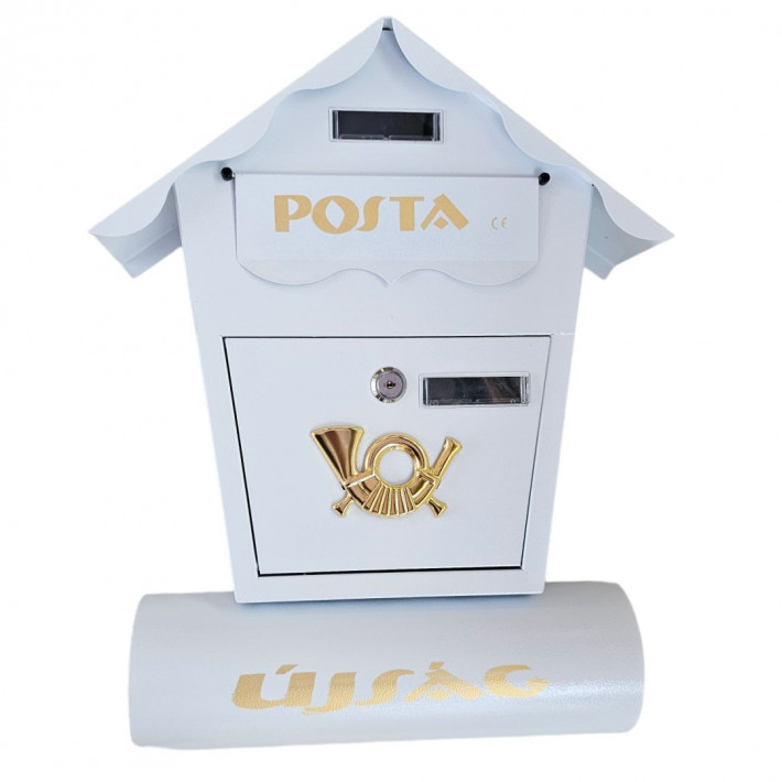 Utcai postaláda újságtartóval - Fehér