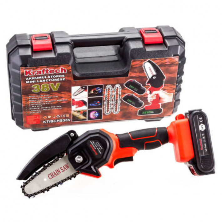 KrafTech KT/BCHS38V Mini Láncfűrész 38V - 2db Li-Ion Akkumulátorral