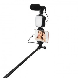 TL-49Z kihúzható Selfie Stick állvány töltőfénnyel és vezeték nélküli távirányítóval - fekete / 3 gomb