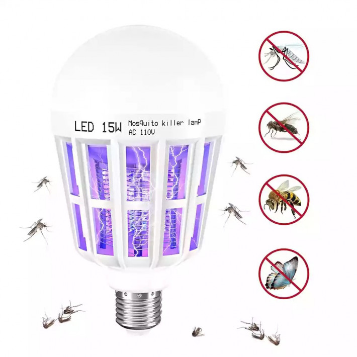 Mosquito Killer Lamp®, erős természetes fehér fénnyel 15W E27 2 az 1-ben izzó UV lámpával rovarok ellen