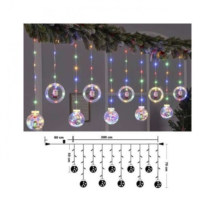 Karácsonyi ablakdísz, világítás 5db Gömb, 5 db Gyűrű alakzattal