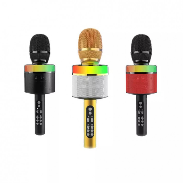 S-088 Piros vezeték nélküli mikrofon LED fényű karaoke rögzítő mini USB TF kártya kézi KTV hordozható