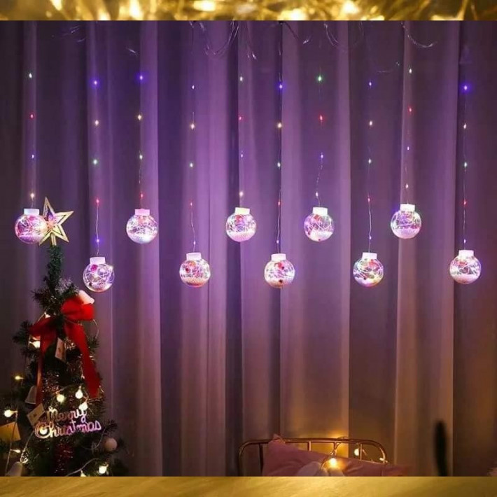 Karácsonyi ablakdísz 3 m ,10 db átlátszó gömb dekorációval  KE22-655
