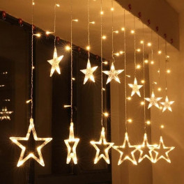 LED fényfüggöny, LED csillagok, karácsonyi fények, füzér lámpa, 3m-Melegfehér