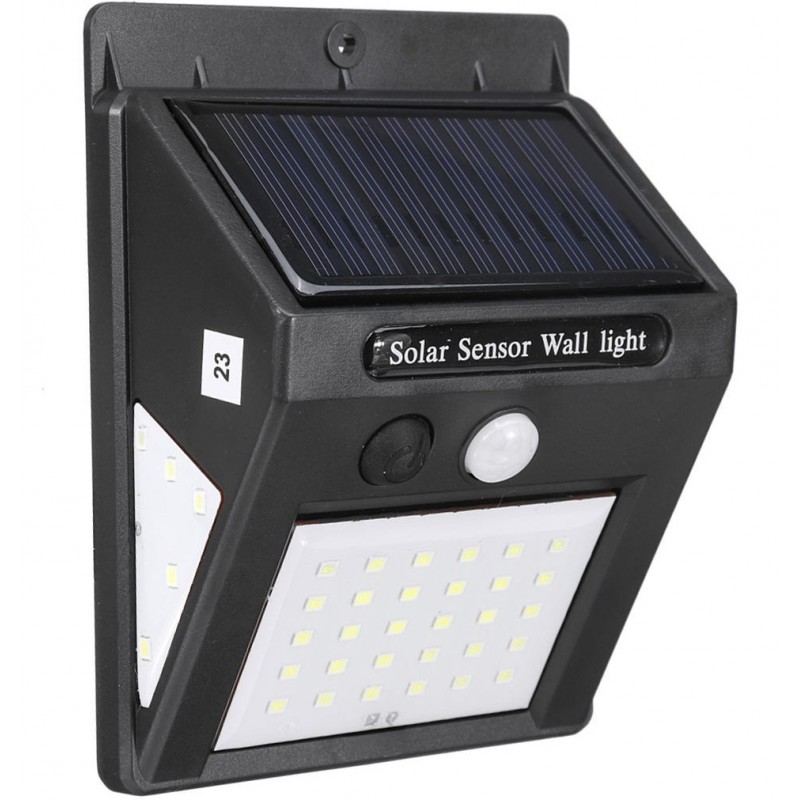 Alloet 30+5+5 LED-es napelemes kültéri  lámpa alkonyat kapcsolóval és mozgásérzékelővel