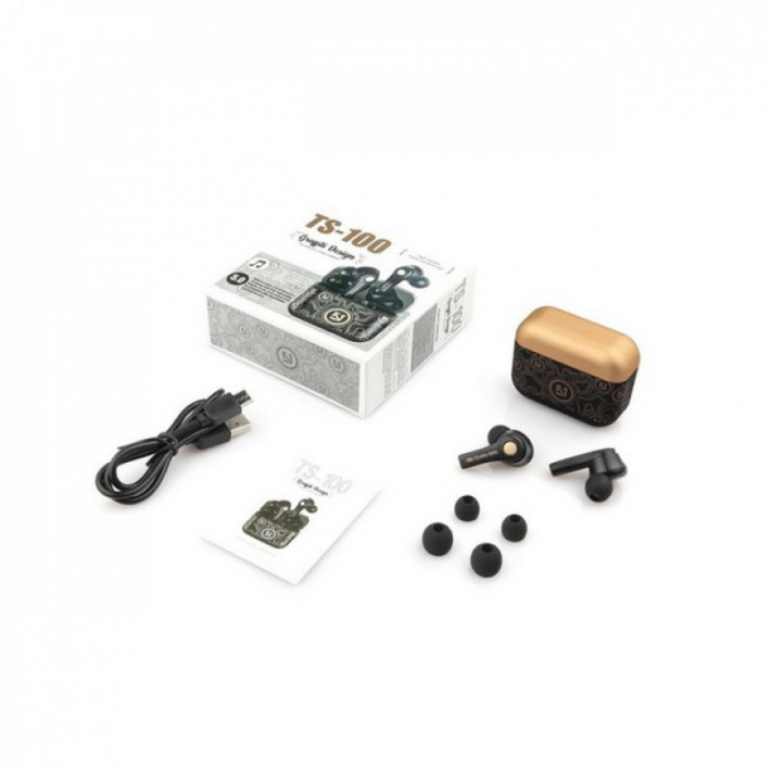 TS-100 vezeték nélküli fülhallgató Bluetooth 5.0 fülhallgató és töltőtok Fekete és fehér színben