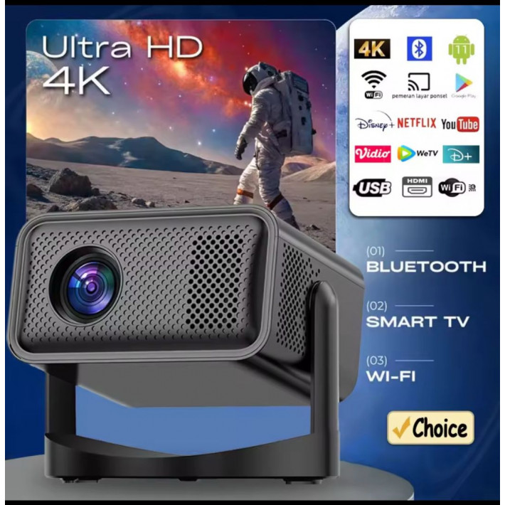 Hordozható Wifis Android 4K Projektor Fekete