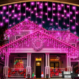 500 LED -es Toldható Jégcsap Fényfüzér, Izzósor 25m Pink
