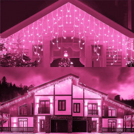500 LED -es Toldható Jégcsap Fényfüzér, Izzósor 25m Pink