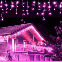 500 LED -es Toldható Jégcsap Fényfüzér, Izzósor 25m Pink
