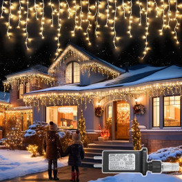 600 LED-es karácsonyi jégcsap fényfüzér, izzósor, 30 m-Melegfehér