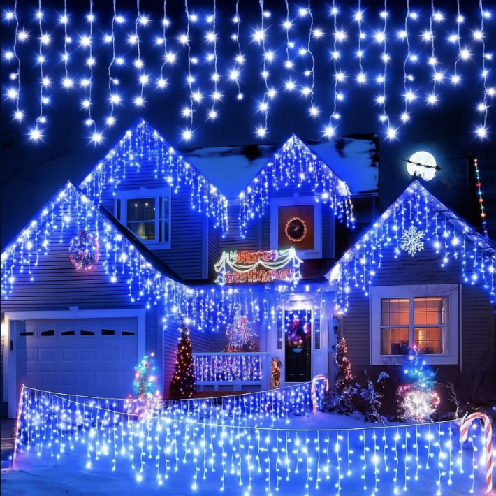 500 LED -es Toldható Jégcsap Fényfüzér, Izzósor 25m Kék