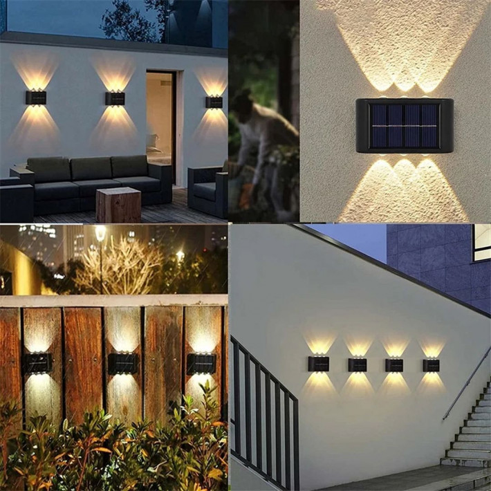 10 LED-es hangulatos, kültéri fali lámpa napelemmel
