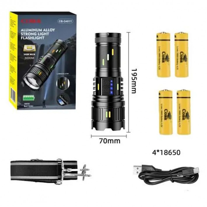 LED-es zseblámpa COBA CB-G401Y teleszkópos zoommal