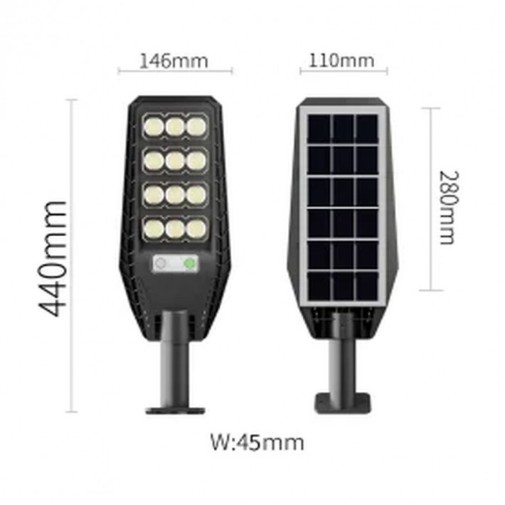 Jortan napelemes utcai LED lámpa távirányítóval, mozgásérzékelővel 400W + tartókonzol 