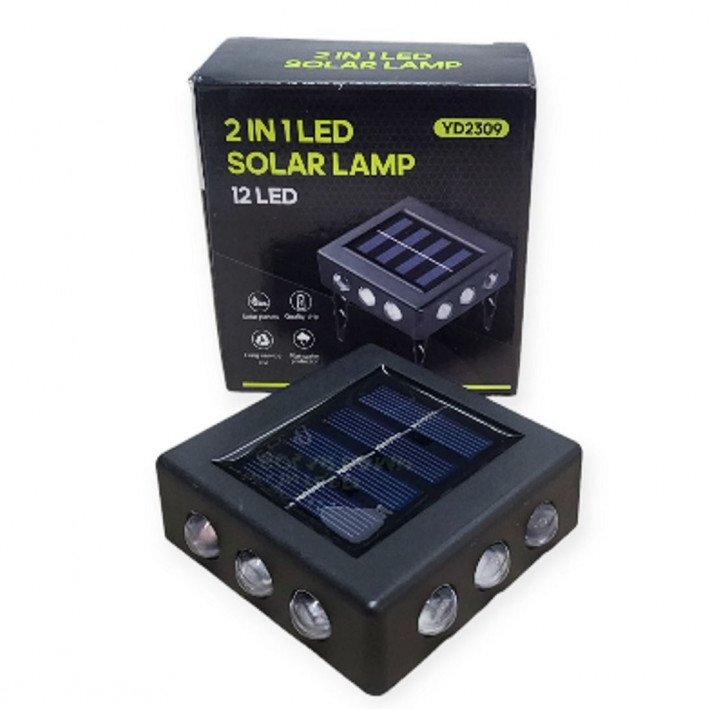 YD-2309 Napelemes fali kerti lámpa 12 LED fehér
