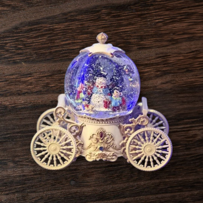 Világító Karácsonyi Hógomb, LED Hóesés Effekttel, Beépített Zene, Hintó Formájú