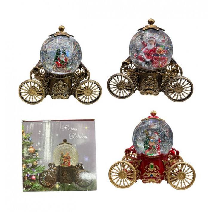 Világító Karácsonyi Hógomb, LED Hóesés Effekttel, Beépített Zene, Hintó Formájú