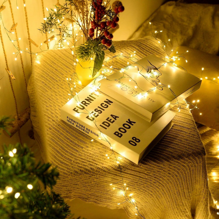 Tündérfény karácsonyi 2700 LED-es melegfehér fényfüzér távirányítóval 84m 