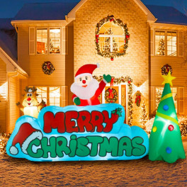 Óriás felfújható mikulás karácsonyi dekoráció – kültéri, megvilágított udvari dísz 280×130 cm