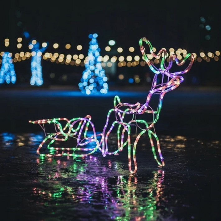 Led Rénszarvas szánnal szines