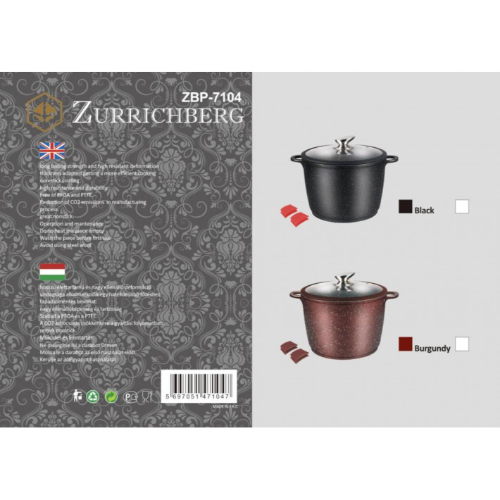 Zurrichberg Deluxe ZBP/7104 24cm Márvány Bevonatú Stock Pot Fazék Szilikon Fogantyúval + Szilikon Kerítés Hőálló üveg fedő 